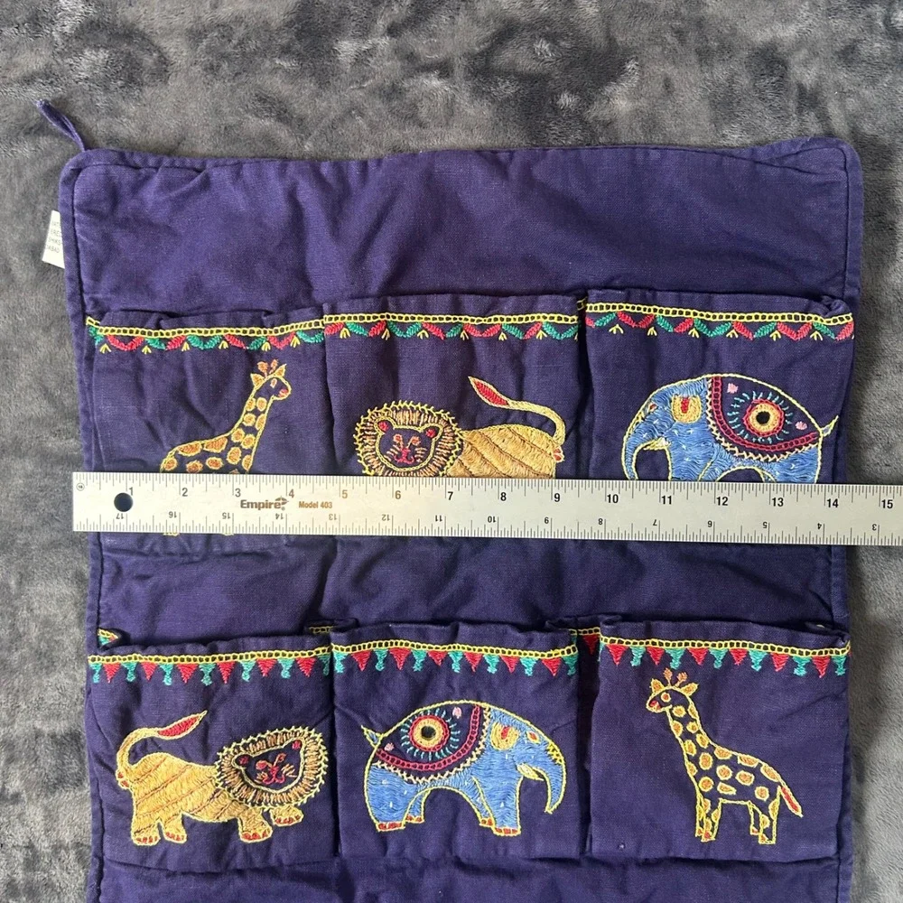 Unbranded Wall Hanging Organizer Kids OS Purple Embroidered Safari Animals